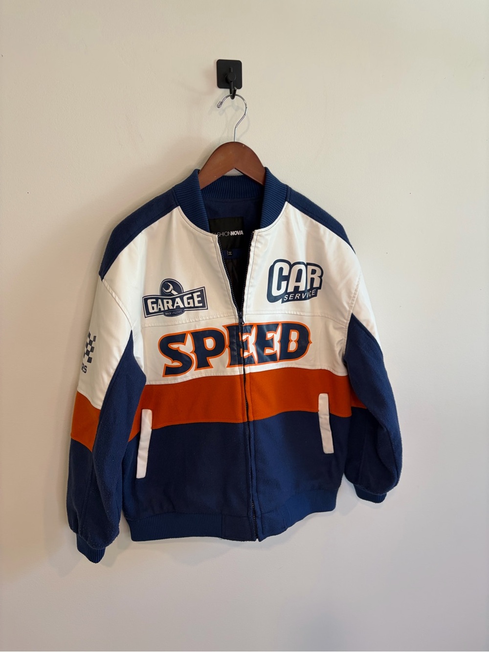 Fashion Nova Over The Speed Limit Oversized Bomber Varsity Jacket Size Small - Picture 6 of 16